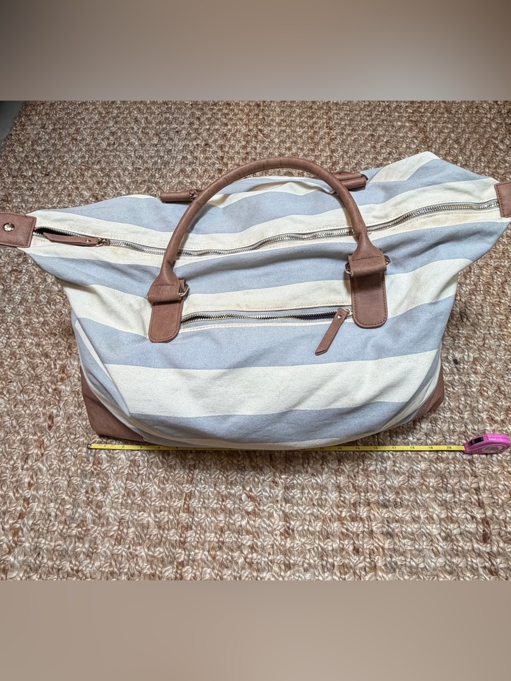 Blue and White Striped Duffel Bag - Picture 5 of 9